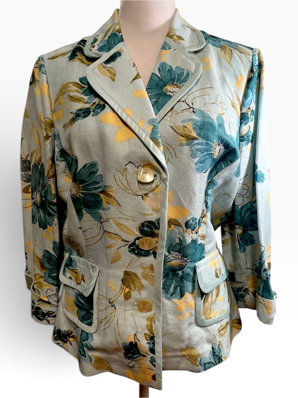 Emma James Teal, Gold & Cream Floral Blazer Jacket